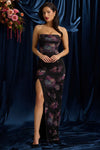 Somina Strapless Cowl-Neck Maxi Dress in Black  Floral Print