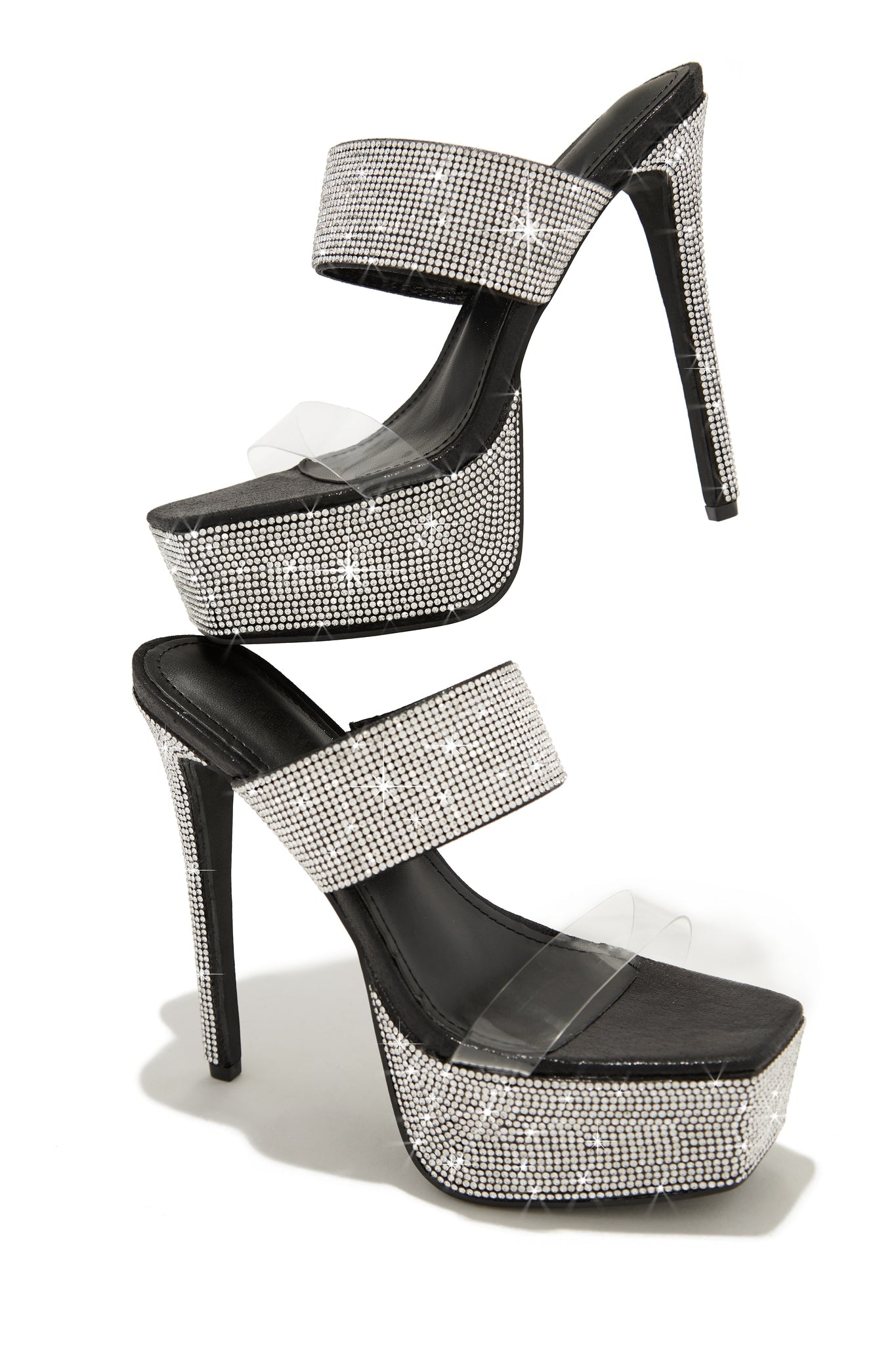 Main Event Embellished Platform High Heel Mules – Black