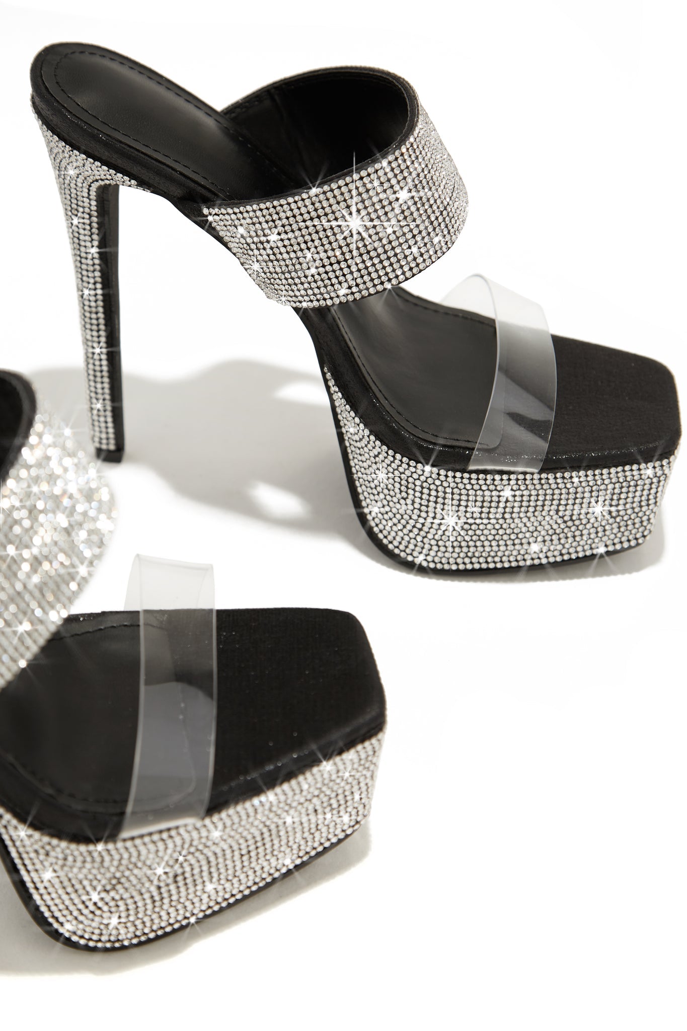 Main Event Embellished Platform High Heel Mules – Black