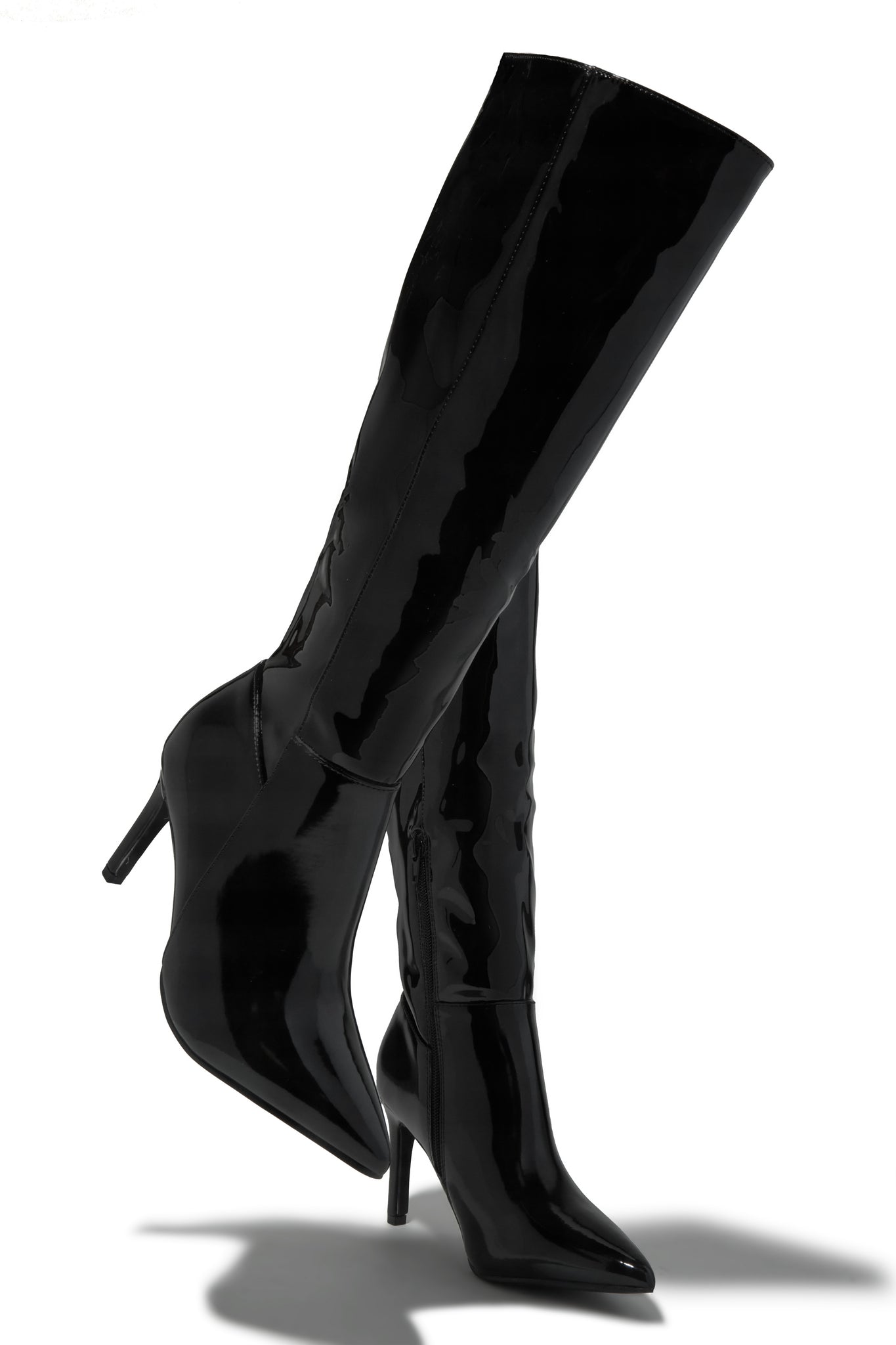 Scarlette Below The Knee Heel Boots - Black Pat