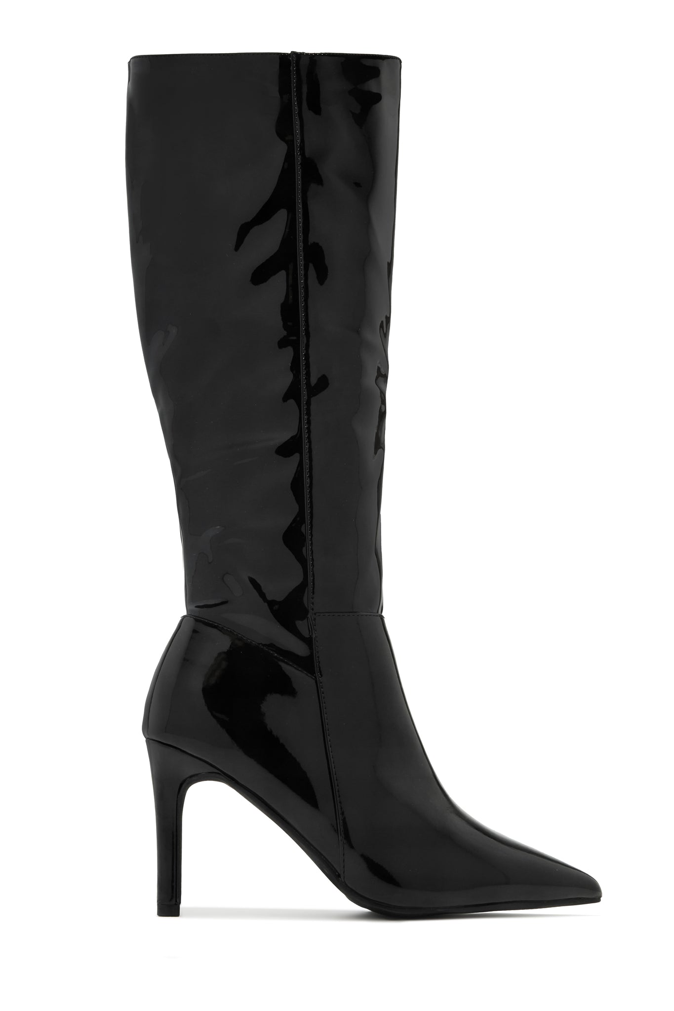 Scarlette Below The Knee Heel Boots - Black Pat