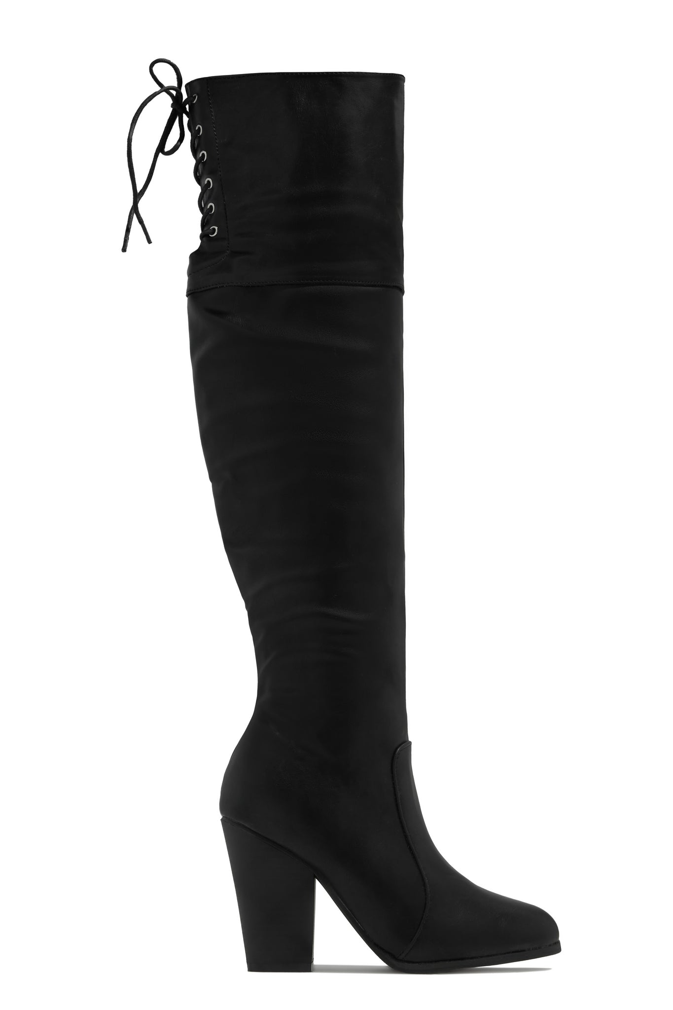 Roadie Over The Knee Block Heel Boots - Black PU