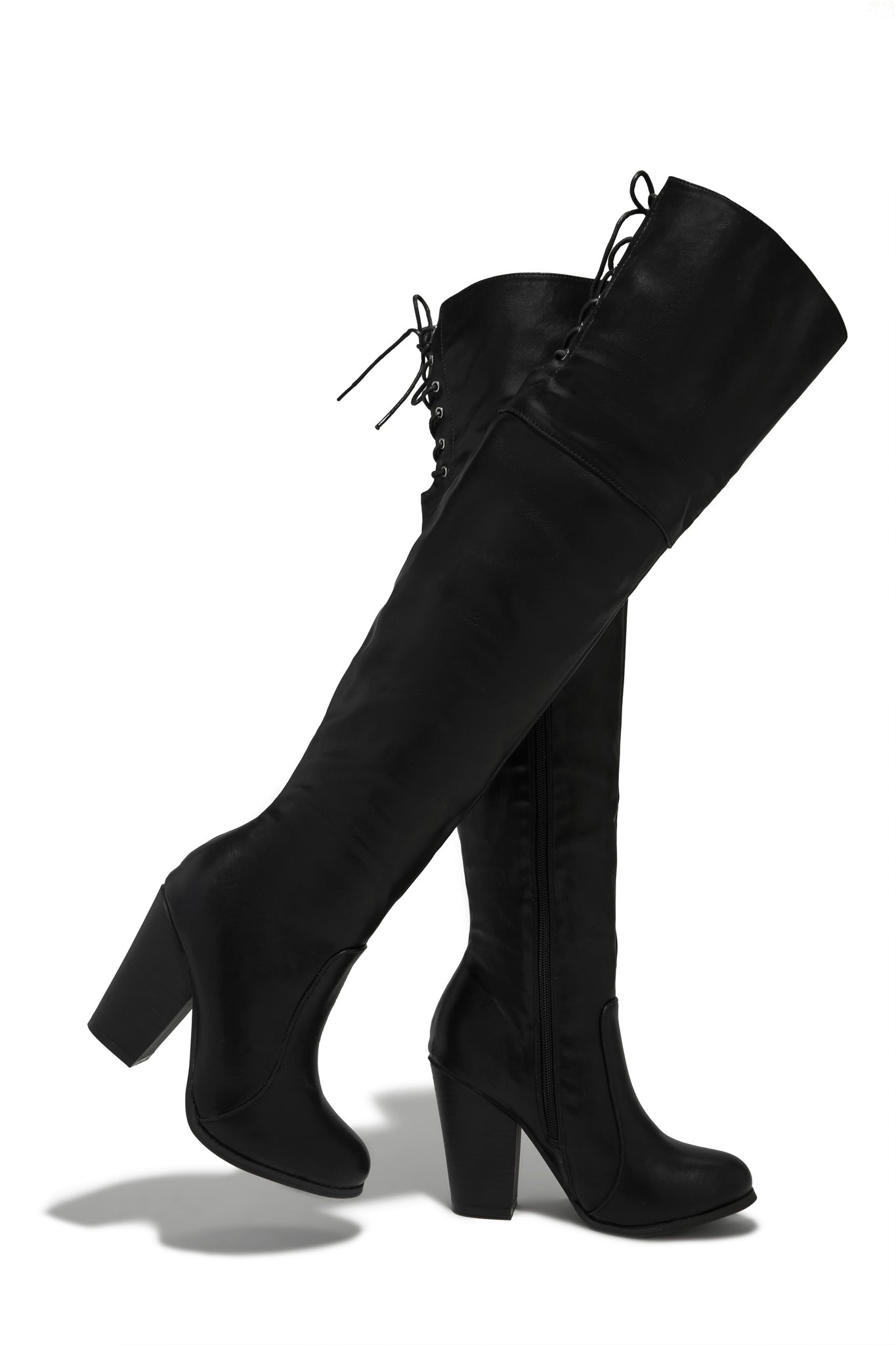 Roadie Over The Knee Block Heel Boots - Black PU