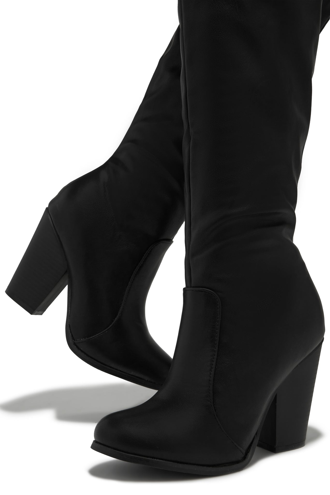 Roadie Over The Knee Block Heel Boots - Black PU