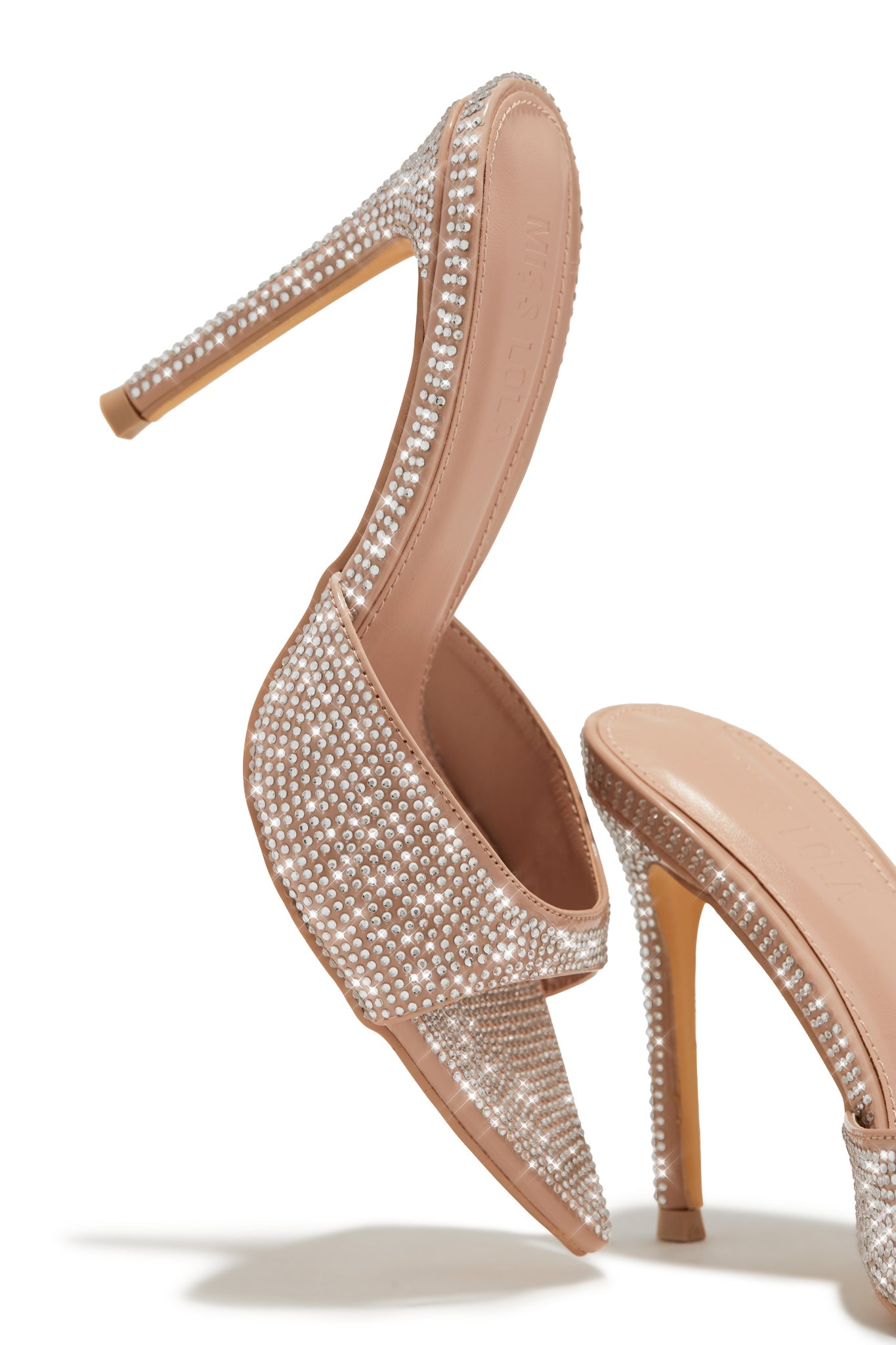 Amiah Embellished High Heel Mules – Nude