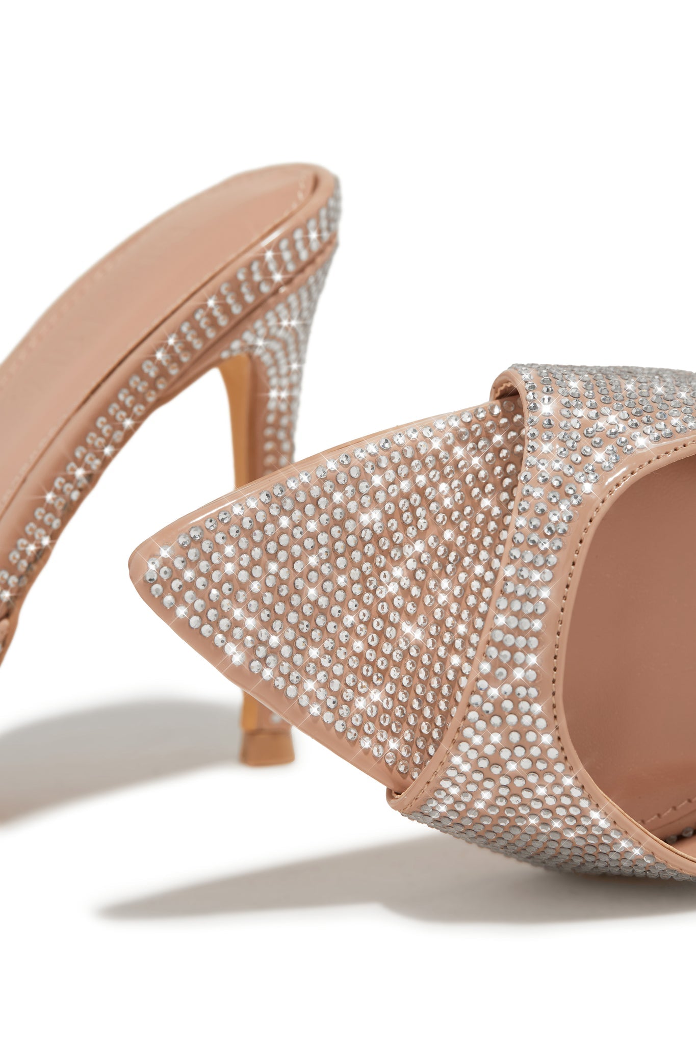 Amiah Embellished High Heel Mules – Nude