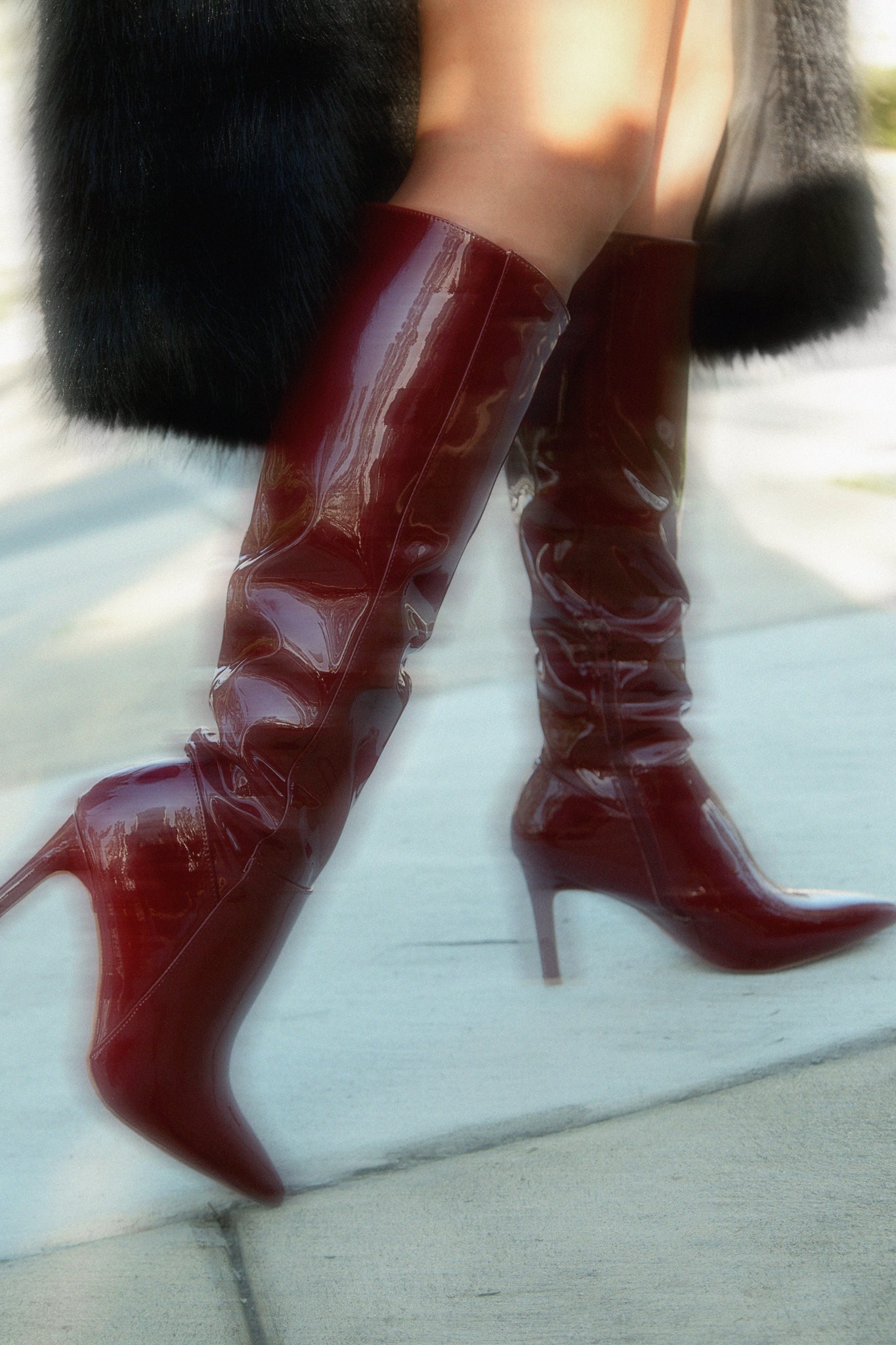 Scarlette Below The Knee Heel Boots - Cherry Pat