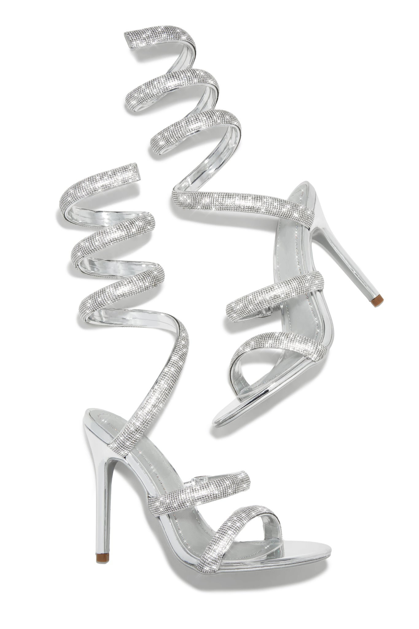 Gianna Embellished Around The Ankle Coil Heels – Silver